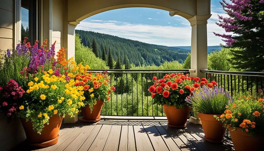 Sommerblumen auf einem sonnigen Balkon