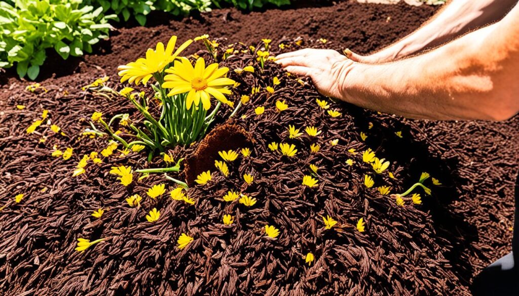 Mulch Anwendung bei spanischem Gänseblümchen