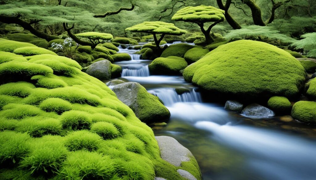 Symbolische Bedeutung von Moos und Wasser in japanischen Gärten