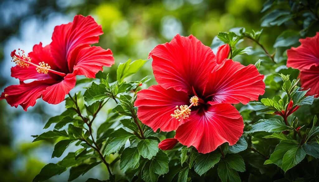 Hibiscus French Cabaret Red mit leuchtend roten Blüten